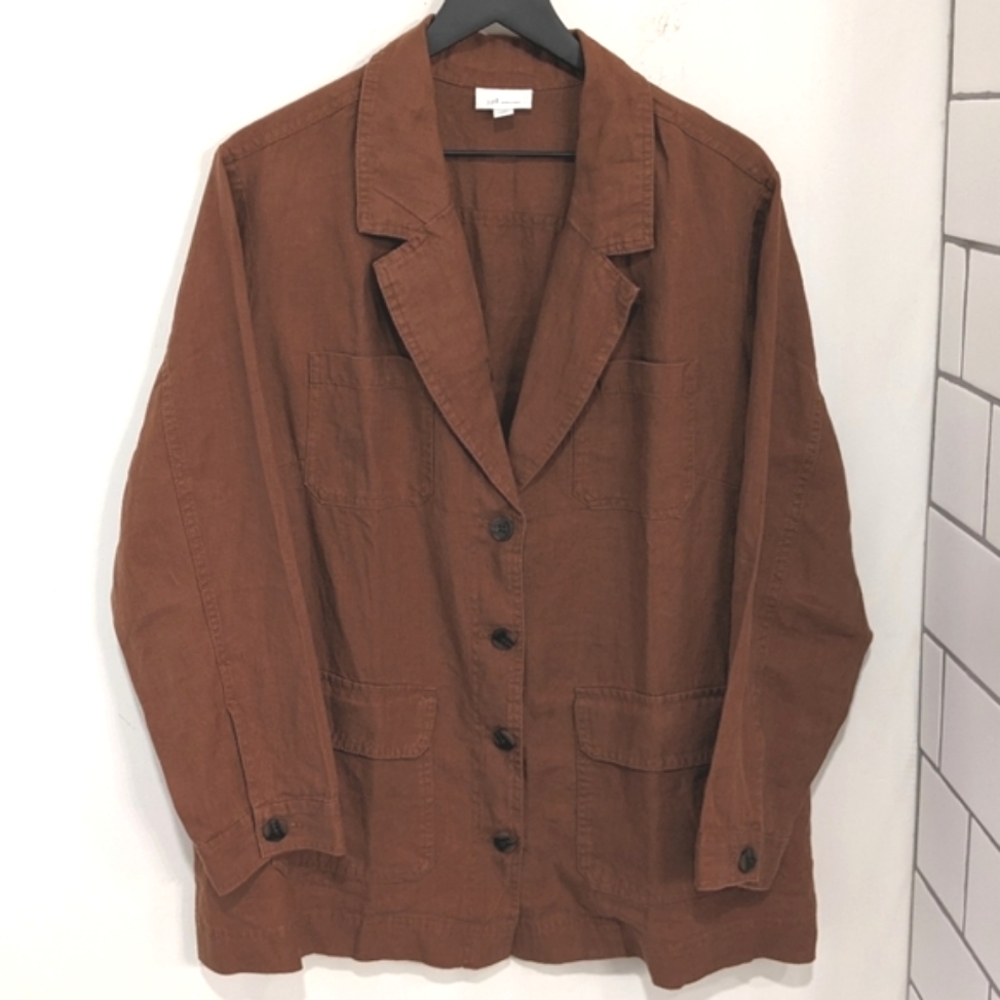 J. Jill Love Linen Brown 100% Linen Blazer Jacket With Pockets
